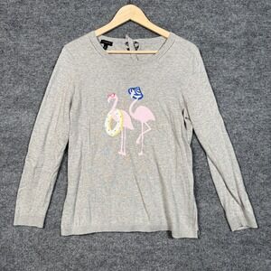 Talbots Size Medium Flamingo Sweater Gray Heathered Cotton Rayon Long Sleeves